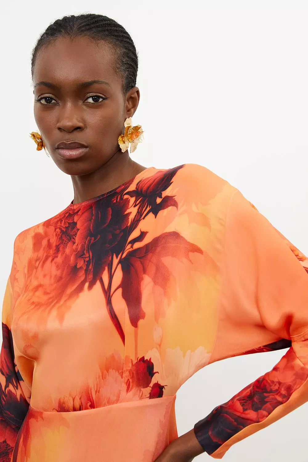 Orange floral dress store zara